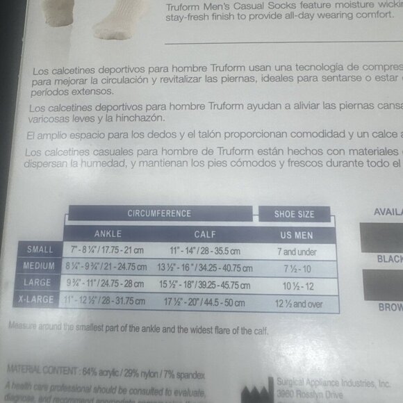 TRUFORM Men's Tan Knee High Socks 15-20 mmHg Compression L -2 Pairs NEW - Picture 4 of 6